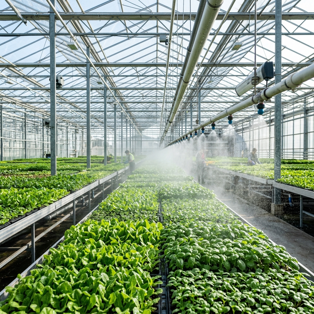 Sistema de nebulização em estufa agrícola