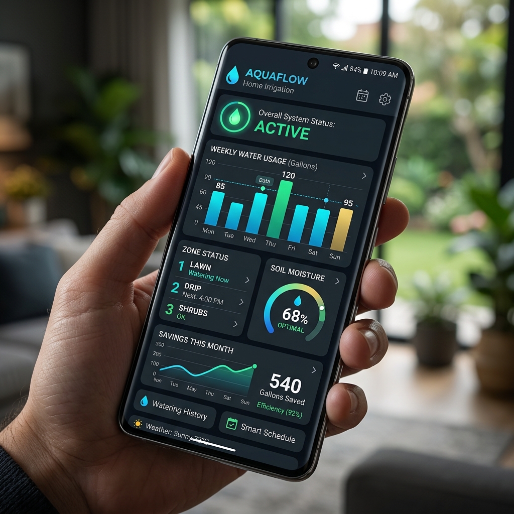 Interface moderna de app de controlo de rega
